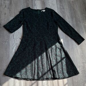 LOFT Black Patterned Long Sleeve Dress